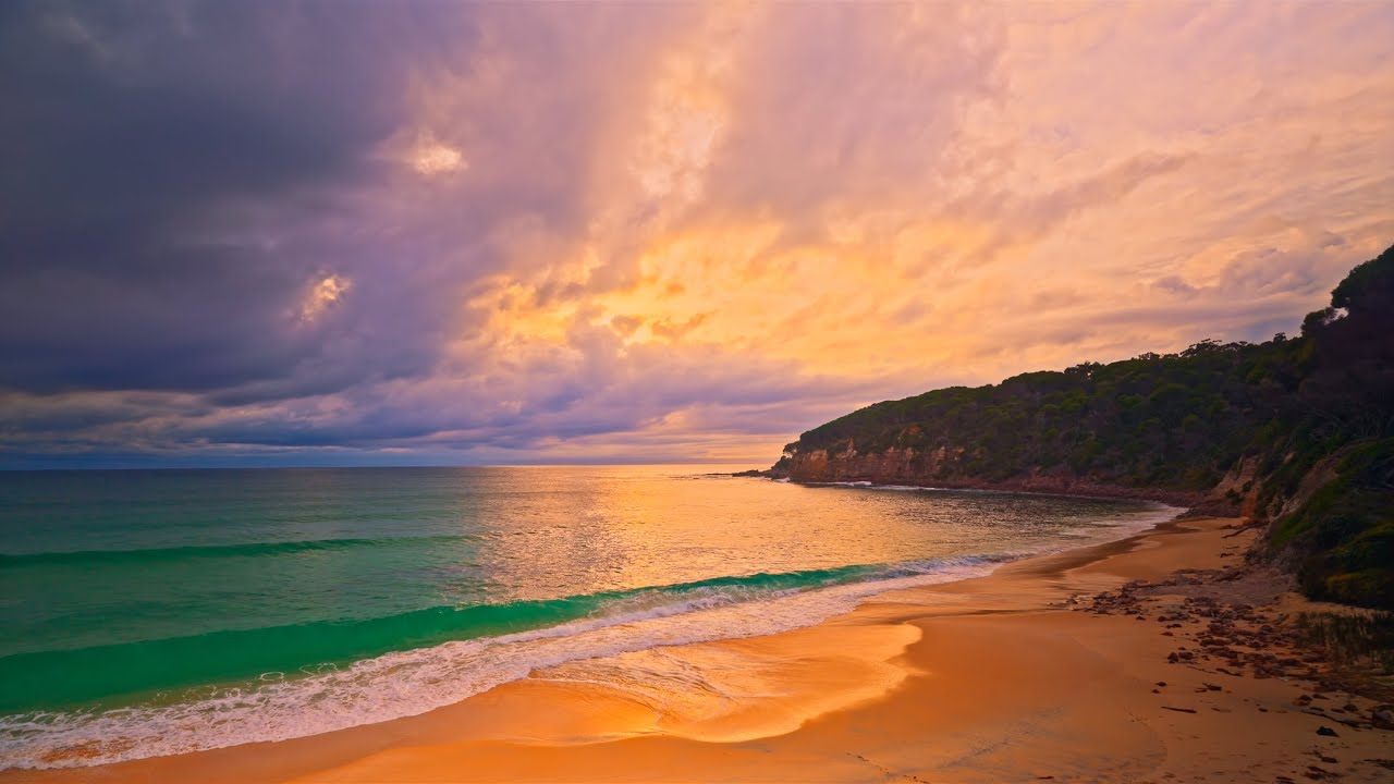 ちょうどいい41x61cm3枚組キャンバス Tropical Beach at Sunset Tropical Beach Sunset with Rolling Ocean Waves | Relaxing