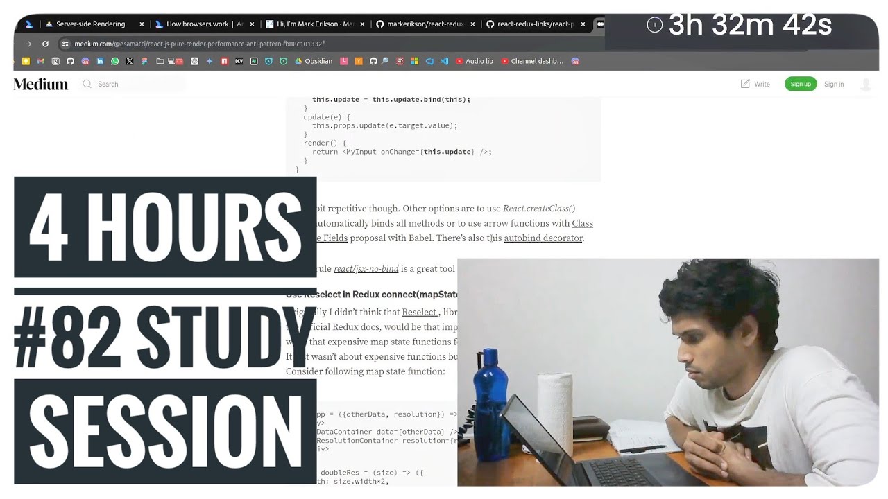 #82 Study with me | 4 hours(Timelapse) | Git, React and redux | # ...