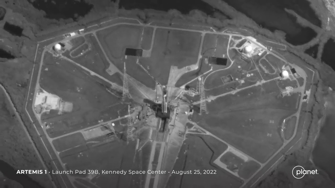 Planet SkySat Video of NASA's Artemis 1 rocket on pad 39B at the Kennedy Space Center