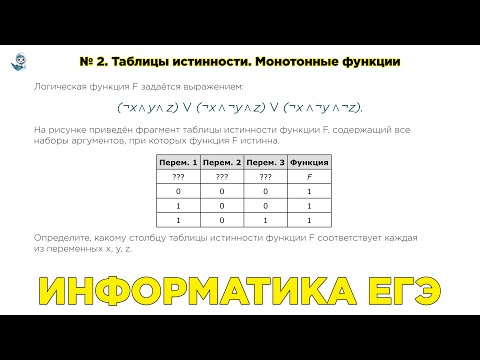 [МИФ] Информатика ЕГЭ. № 2.1. Построение таблиц истинности логических выражений. Монотонные функции