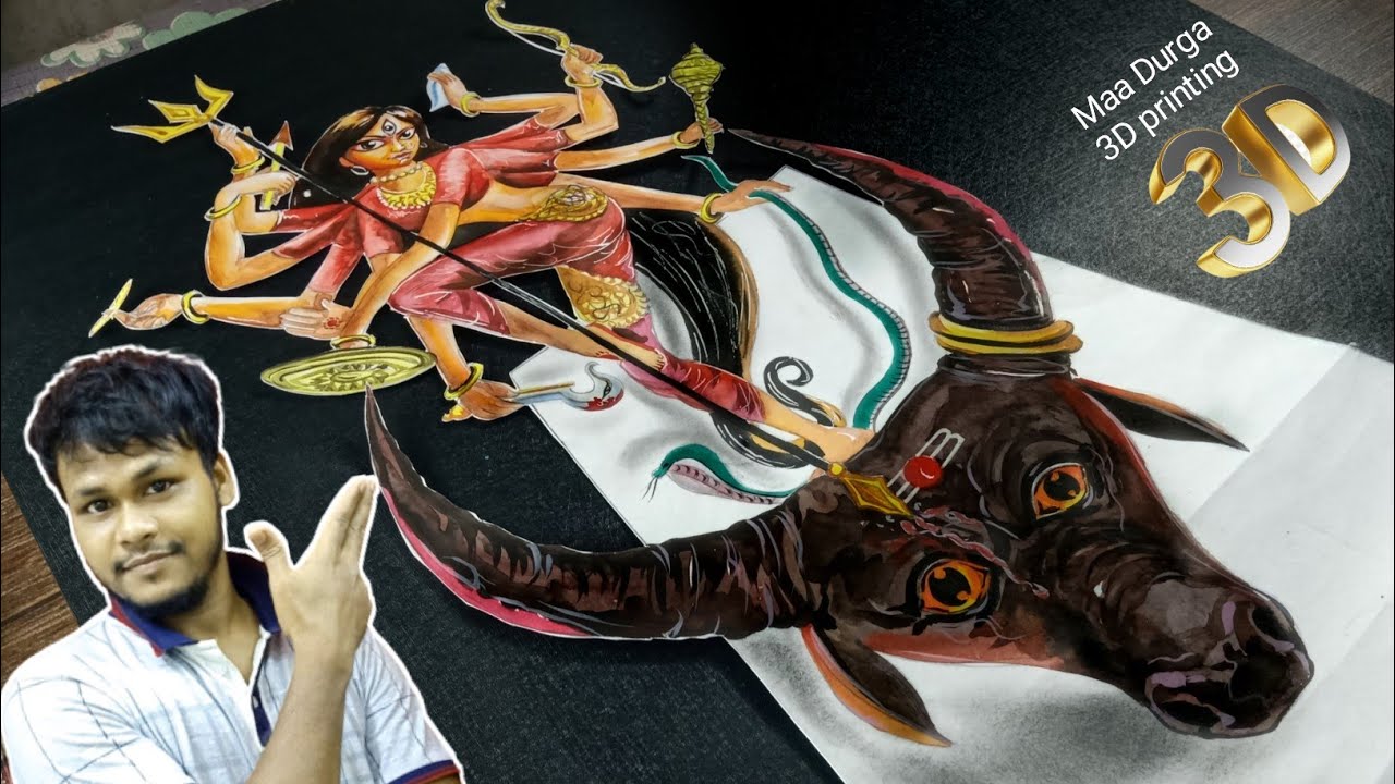 Maa Durga 3D Painting | 3D Painting Tutorial | Durga Maa drawing ...