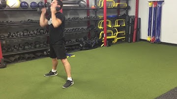 Burpee to pushup, to curl to shoulder press w. dumbbells