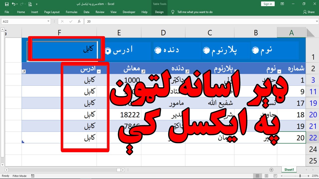 Esay search in Excel. په ایکسل کې ډېر اسانه لټون