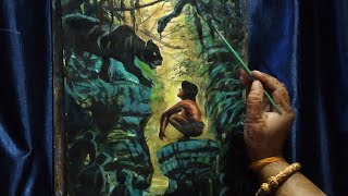 Jungle Book - Mowgli and Bagheera || Acrylic Painting 🖌️🎨 || Artist - Anamika Bose screenshot 2