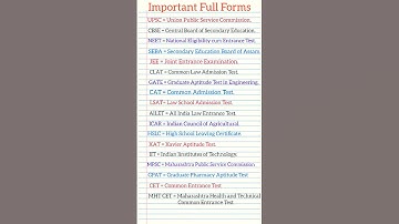 Full form of UPSC, MPSC, CBSE, NEET, JEE, CLAT, XAT, ICAR, #fullform #knowledge #gk #shorts