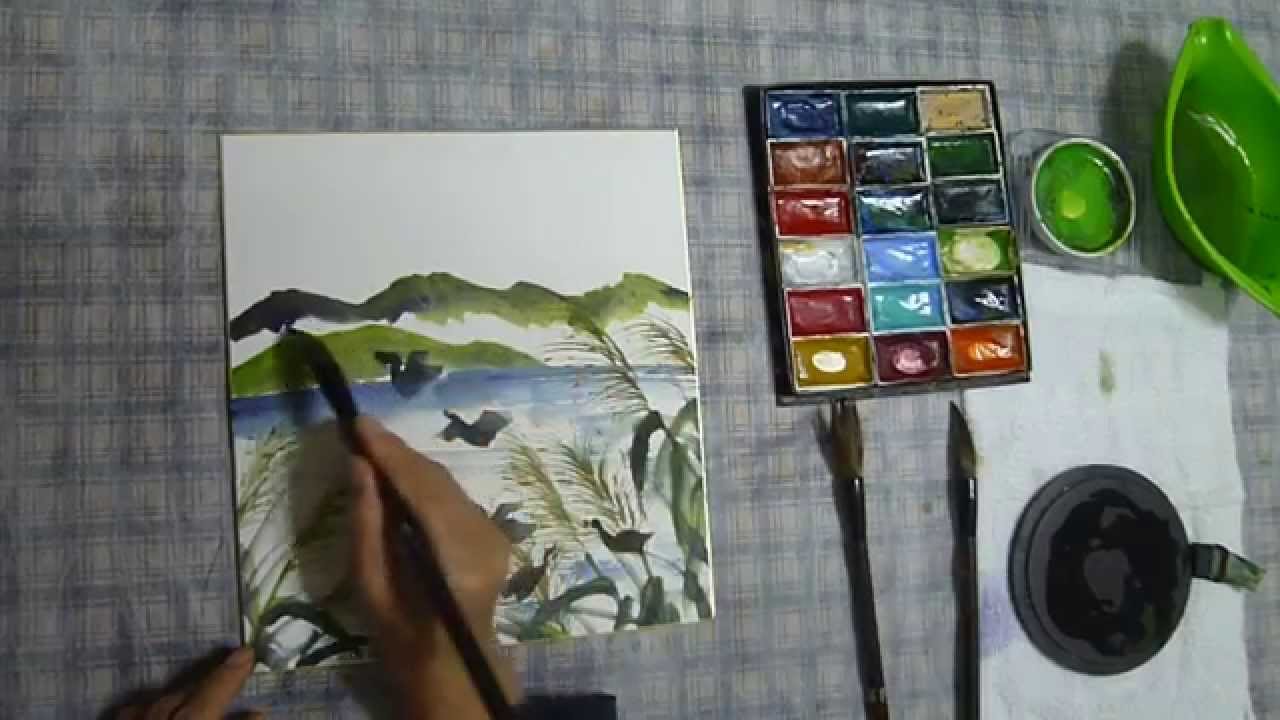 水墨画（sumi-e）渡りガモの描き方動画 - YouTube