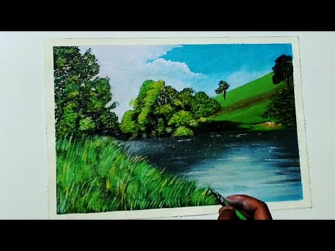 Nadi Aur PED Kaise Banaen Sath Mein Ghas Kaise Banana Hai || Watercolor Painting 