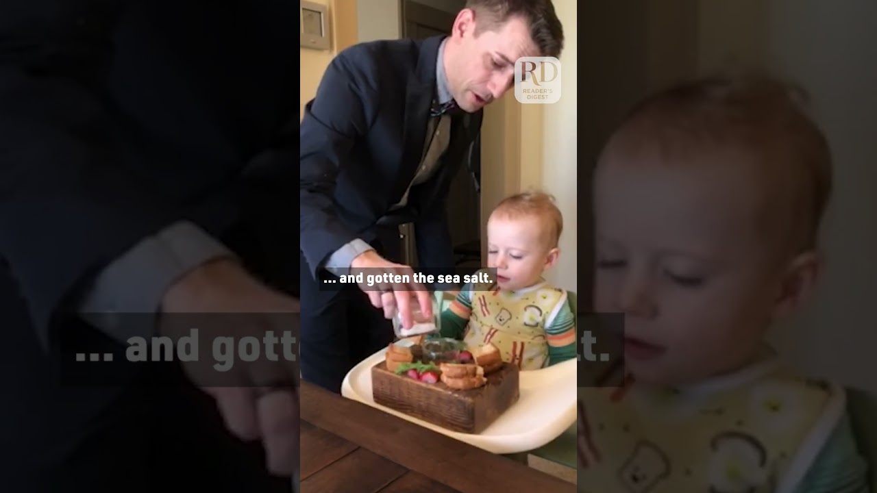 Dad Pretends to Be Fancy Waiter For Cute Toddler