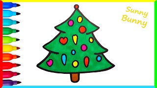 Рисунок и раскраска Рождественская Ёлка 🎄Рисунки для детей | Sunny Yellow Art