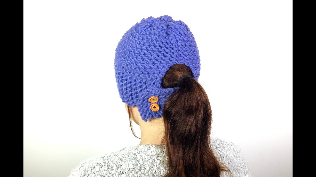 Hi-Lo Ponytail Hat -- a loom knit pattern