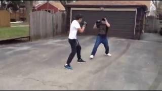 Friends Boxing with gloves