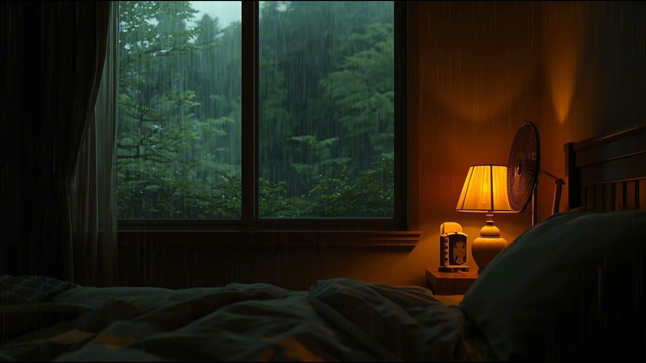 Rain in Bedroom with Old  Fan Noise | Deep Sleep & Insomnia Relief (3 Hours)