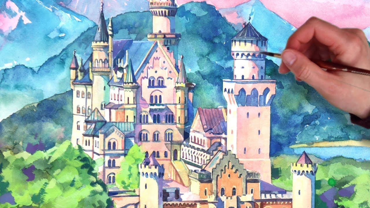 Watercolor & Gouache Painting Tutorial // Neuschwanstein Castle - Youtube