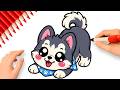HOW TO DRAW A PUPPY HUSKY KAWAII ????