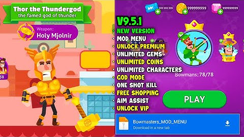 Bowmasters MOD APK v9.5.1 All Characters Unlock Unlimited Money Coin Gems | MOD MENU Latest version