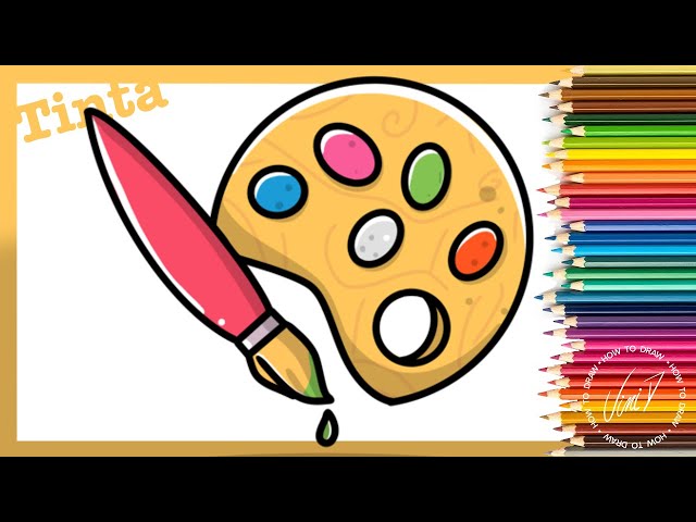 Como desenhar uma paleta de tintas  Desenhando e pintando paleta de tintas  