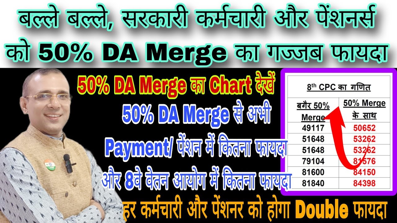 50% DA Merge List जारी, केन्द्र के कर्मचारी और पेंशनर्स की  बल्ले बल्ले, Double फायदा 8th CPC और अभी