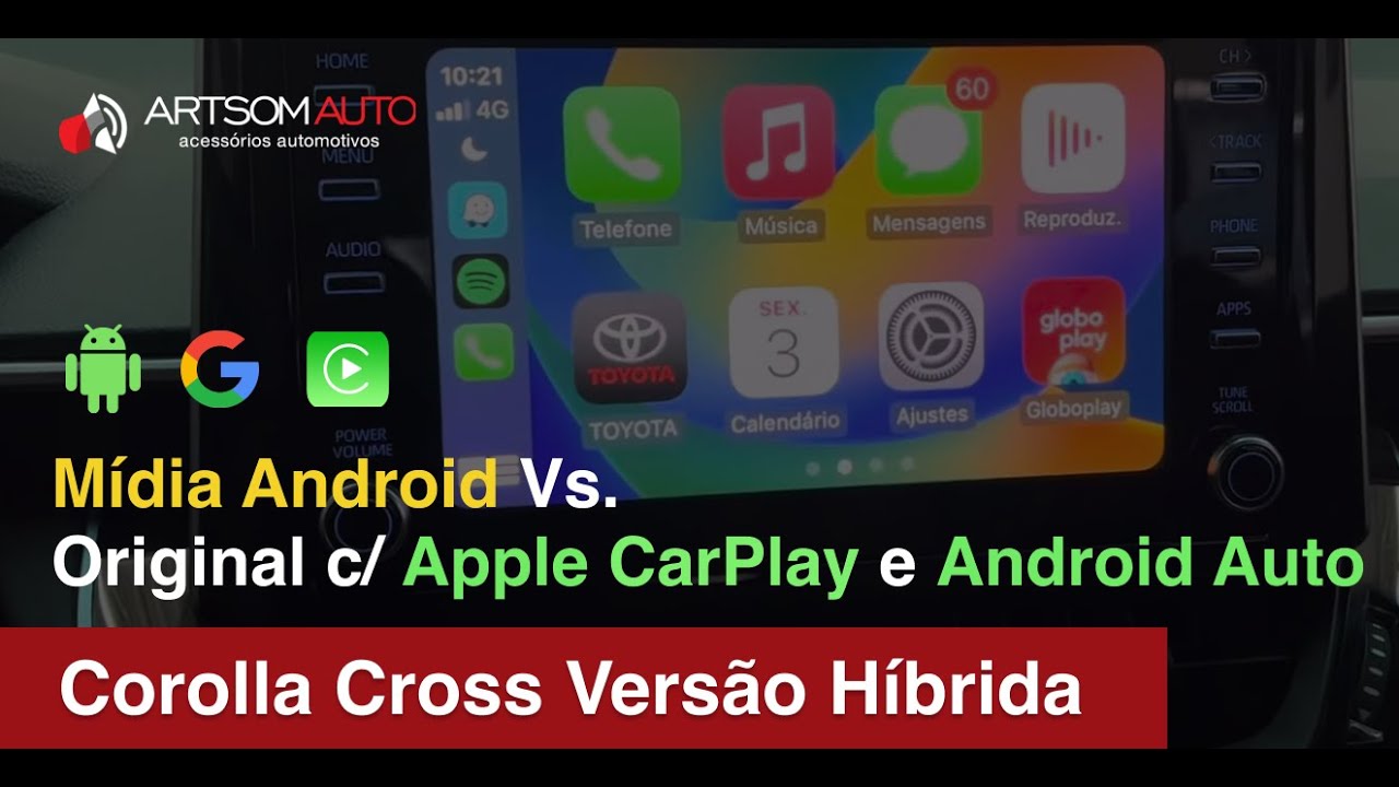 Corolla Cross - Substituição Mídia Android X Mídia Original com Carplay e Android Auto - ArtsomAuto