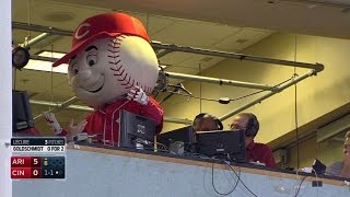 ARI@CIN: Mr. Red visits the D-backs' broadcasters screenshot 3