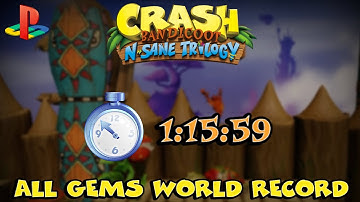 (World Record) Crash Bandicoot All Gems Speedrun in 1:15:59 (PS4)