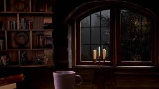 Home library ambience - Howling wind, pouring rain and crackling fireplace [3 hours]