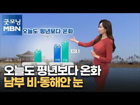 [굿모닝MBN 날씨]오늘도 평년보다 온화…남부 비·동해안 눈 [굿모닝 MBN]