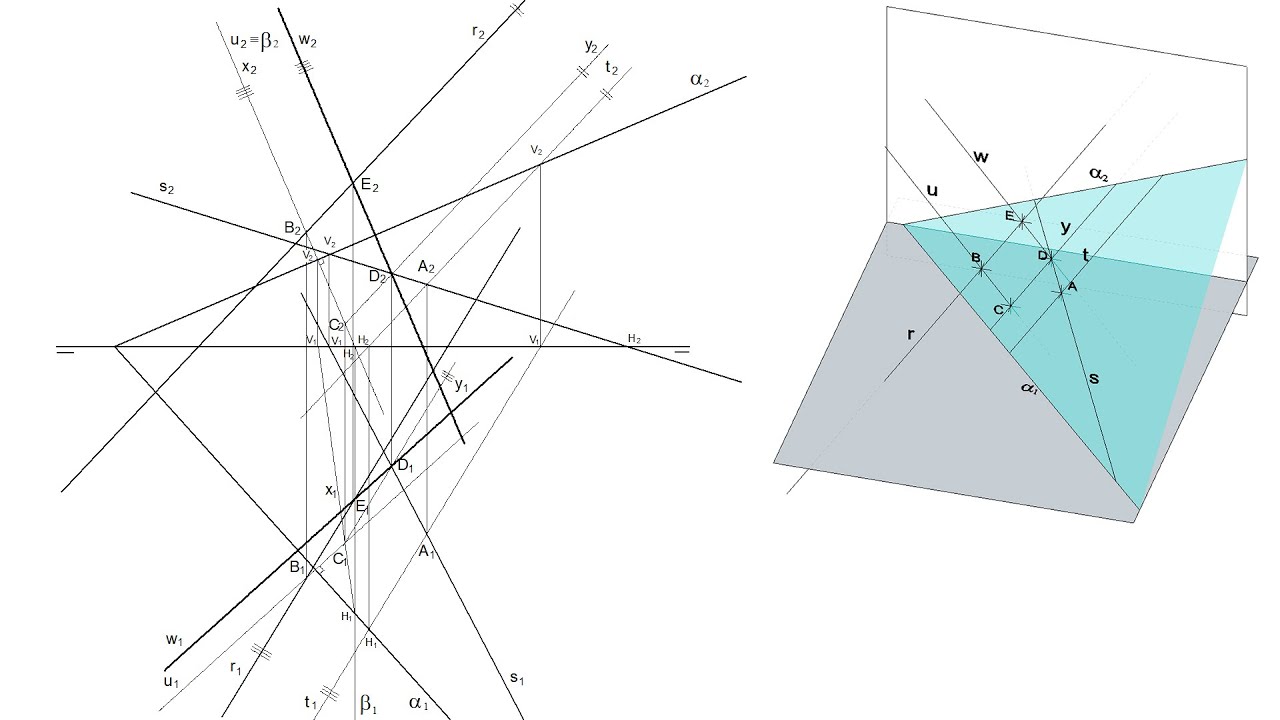 Common perpendicular to two intersecting lines in orthographic projections system