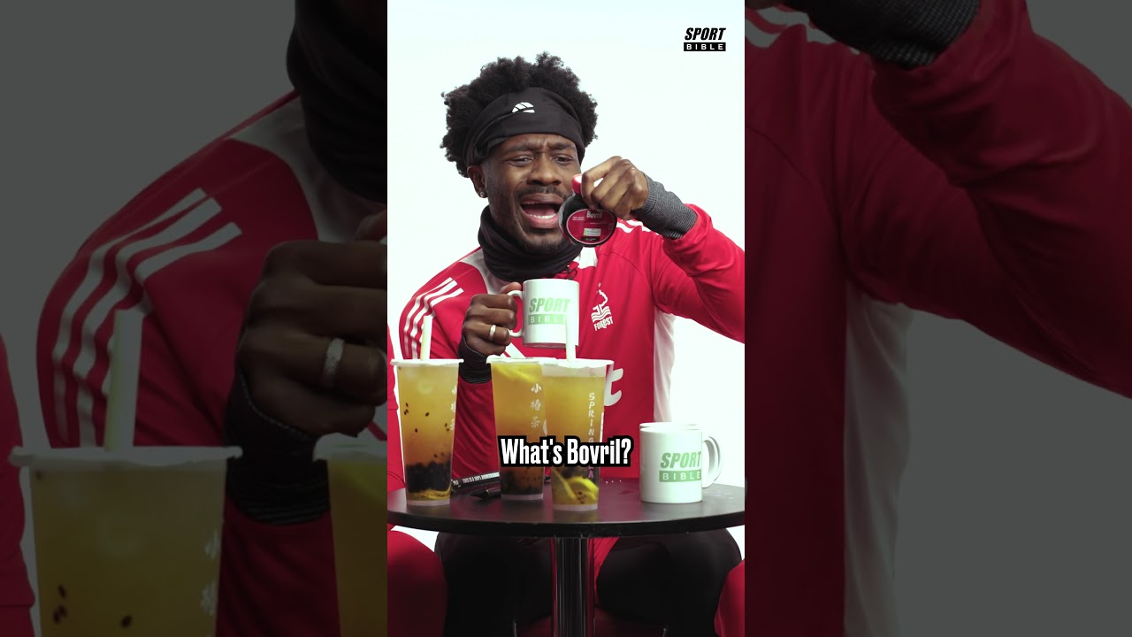 Nottingham Forest's Anthony Elanga, Ola Aina and Callum Hudson-Odoi try Bovril for the first time