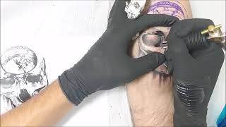 Skull clock tattoo   normal speed time lapse Skull Clock Tattoo Normal Speed Time Lapse