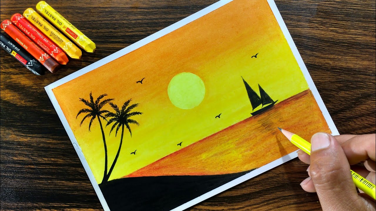 Easy Sunset Drawing Oil Pastel