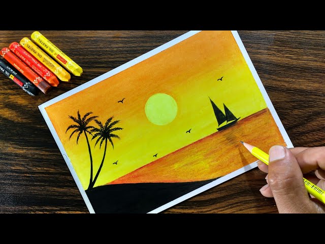 Sunset scenery | Oil pastel colours, Oil pastel, Abstract artwork