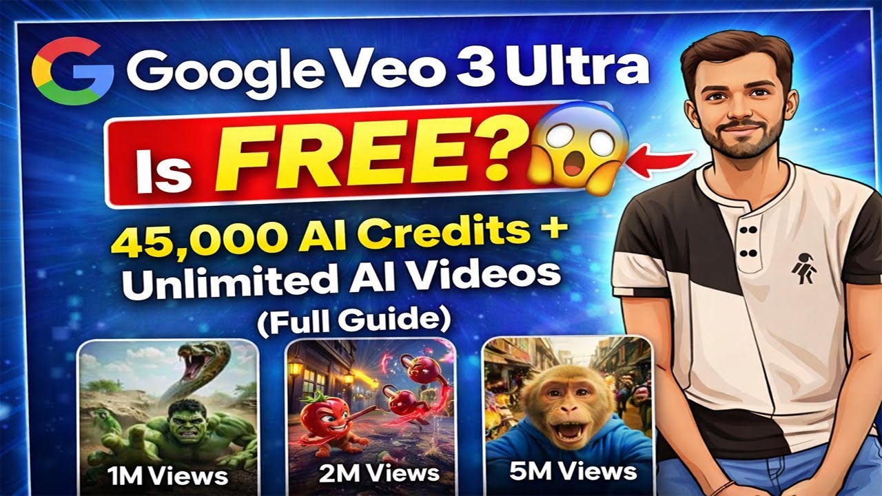 Google Veo 3 Ultra Is FREE? 😱 45,000 AI Credits + Unlimited AI Videos (Full Guide)