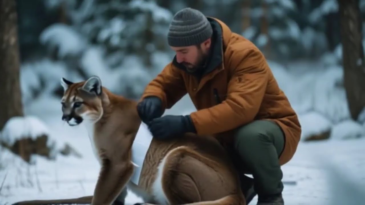 A kind hearted man rescued an injured cougar stuck in an old barbed wire fence