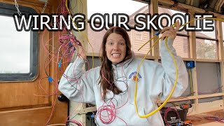 Running wires for 12V and 110V power in our Skoolie | BUS BUILD EPISODE 21