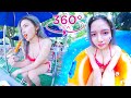 VR 360 Water park | Bikini girl sitting on lazy river I Pet and Bae