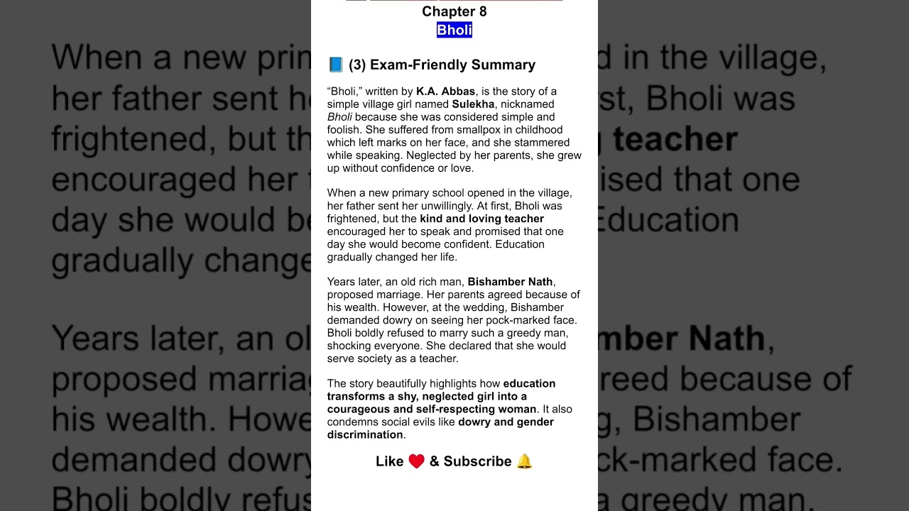 Bholi Class 10 Summary, Explanation, One Shot, Story Notes, English Footprints without Feet