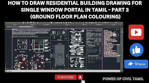HOW TO DRAW RESIDENTIAL BUILDING PLAN FOR SINGLE WINDOW PORTAL IN TAMIL PART 3 GROUND FLOOR COLORING