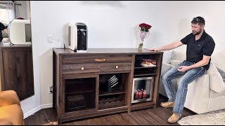 STO'SENSE Extra Large Coffee Bar Cabinet w/Fridge Space&amp;Power Outlet,Lux MiniFridge Cabinet w/2Drawe