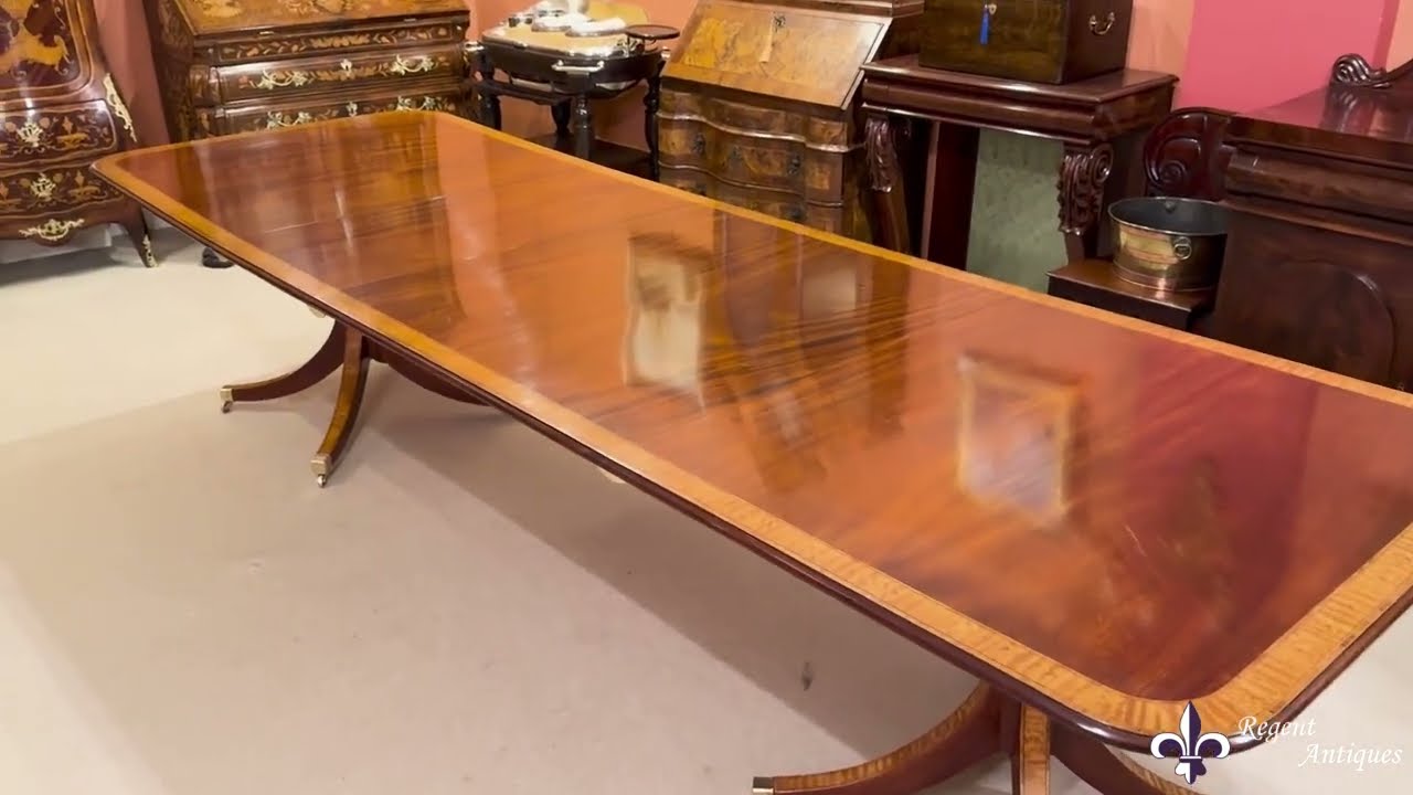 Vintage 10.5 ft Regency Revival Crossbanded Dining Table 20th Century