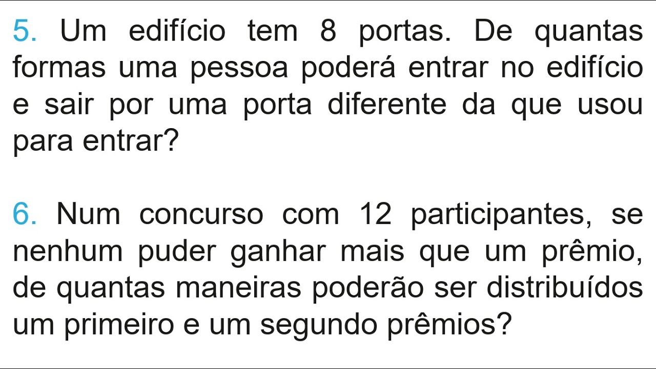 QUESTÕES 5 e 6 | Princípio Fundamental da Contagem.