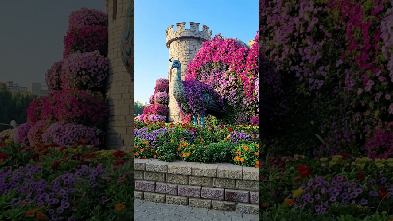 Fort & Peacock of flowers in Dubai Miracle Garden | #peacock #dubaimiraclegarden #dubaiactivities