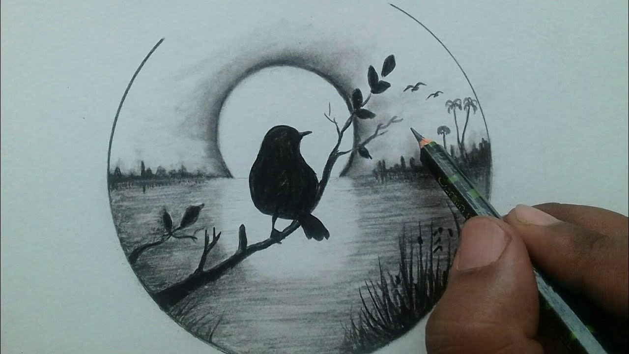 easy nature scenery drawing step by step / pencil drawing for beginners