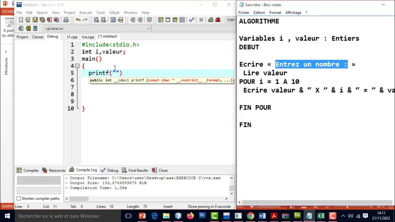ALGORITHME &LA PROGRMMATION EN LANGAGE C PARTIE 3 - YouTube