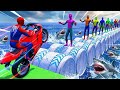سبايدر مان اصعب دراجة نارية فوق اسماك القرش Superheroes Ride On Motorcycle Stunt Funny Moments 