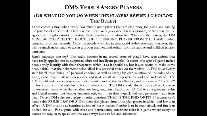 Arduin - Dave Hargrave on DM's Versus Angry Players