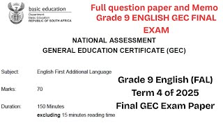 Grade 9 English (FAL) GEC November 2025 Final Exam Paper || All Topics Covered