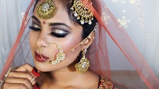 Indian/Pakistani Desi Bridal Makeup Tutorial - Glitter Cut Crease Full Face Makeup
