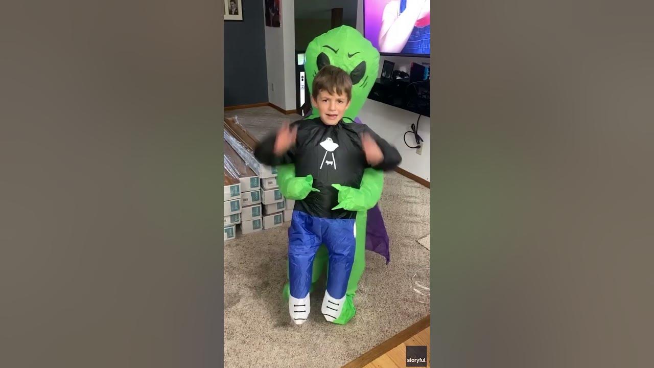 Young boy acts out an alien abduction with the help of his Halloween costume  #Shorts 