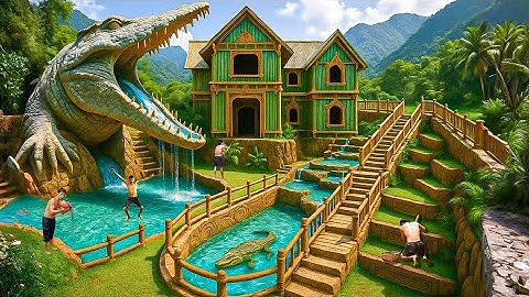 200 Days Building a Crocodile Water-Slide Pool with a Secret Underground House Using Primitive Tools