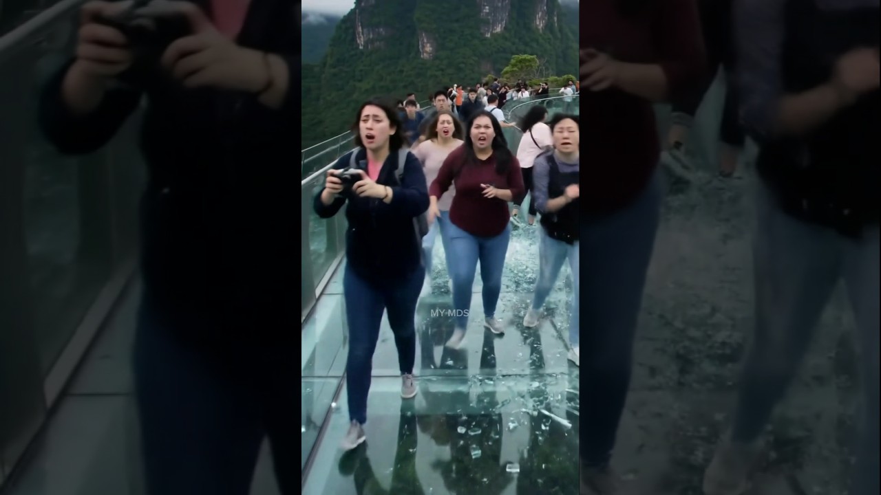 Tourists Panic as Glass Bridge Cracks 